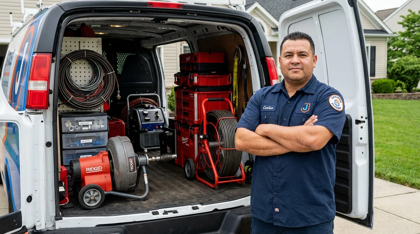 Professional drain cleaning equipment and Johns Plumbing LLC plumber in Howe