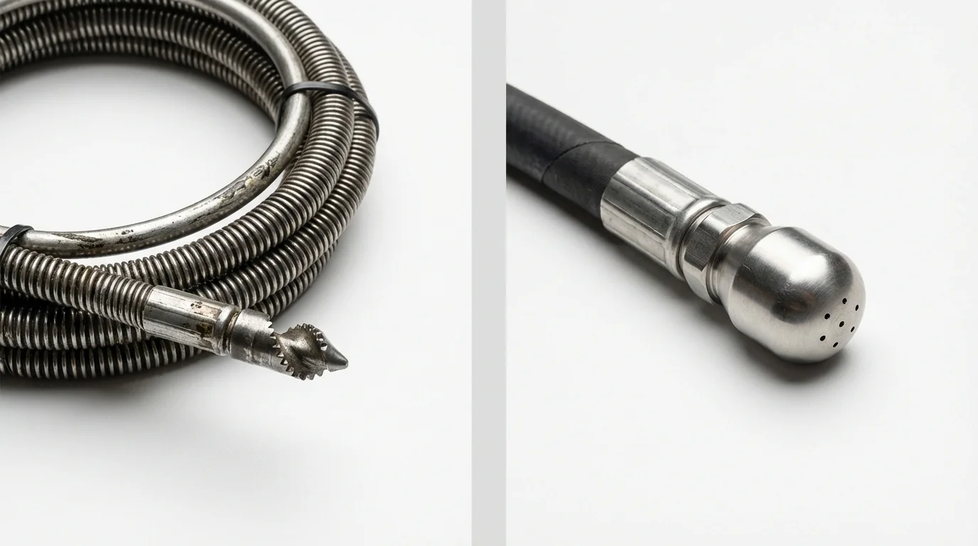 Drain snake cable and hydro jetting nozzle used for drain cleaning in Howe, TX