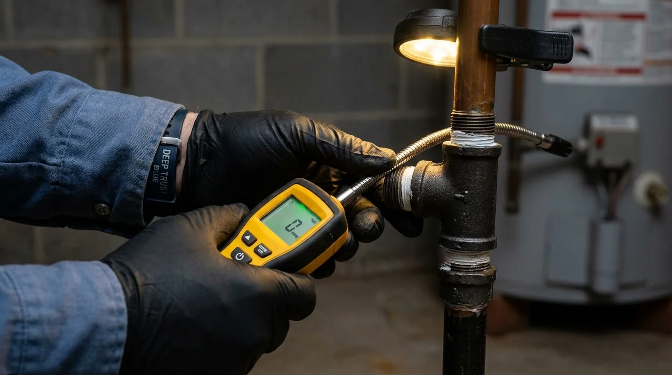 Gas leak detection with electronic sniffer by Johns Plumbing LLC in Howe
