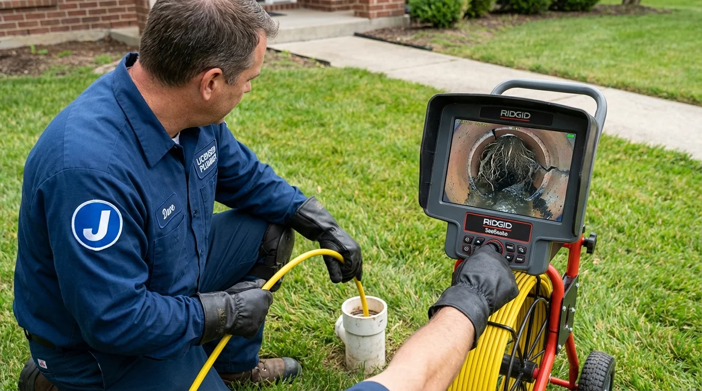 Sewer camera inspection being performed by Johns Plumbing LLC in Howe