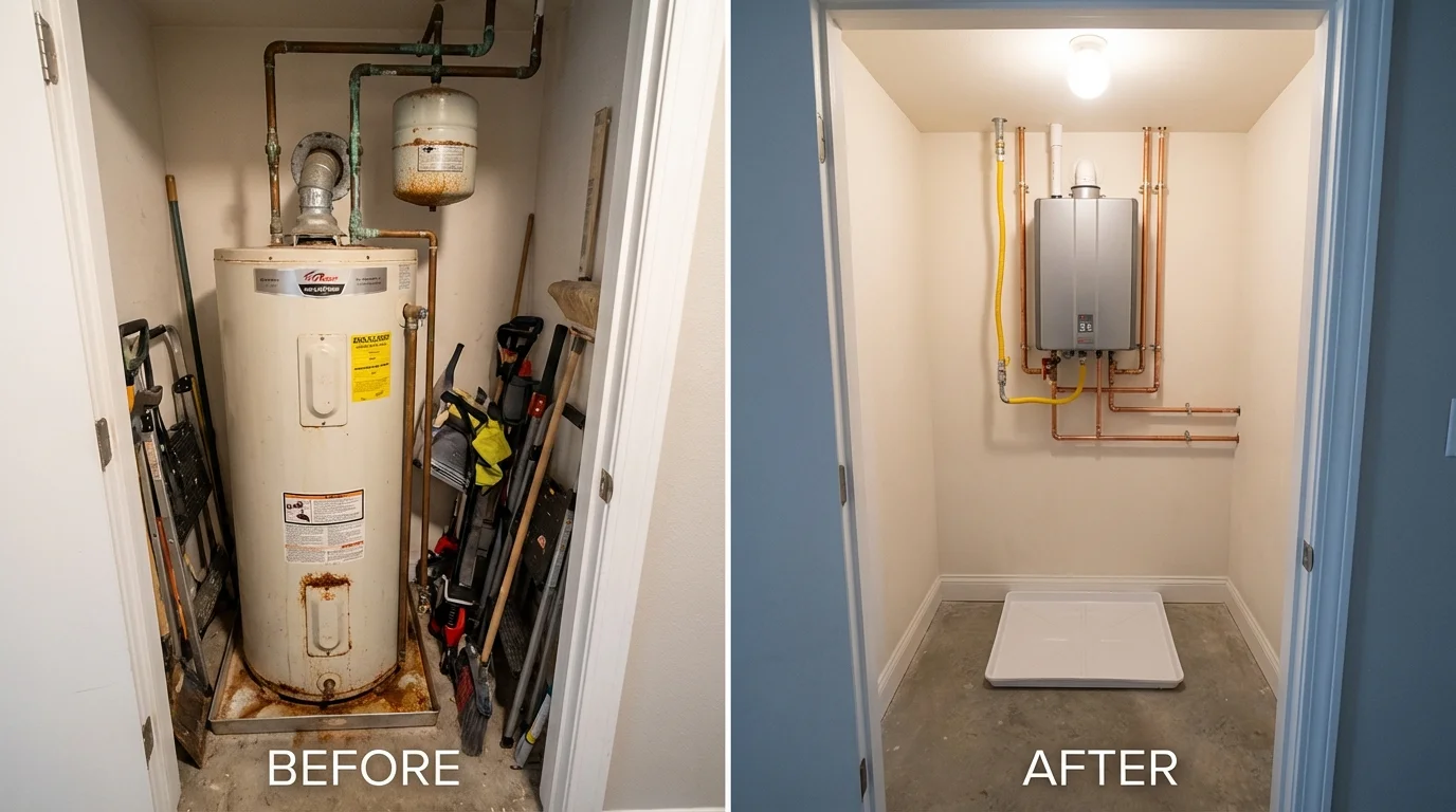 Tank water heater versus wall-mounted tankless unit comparison for Howe, TX homeowners