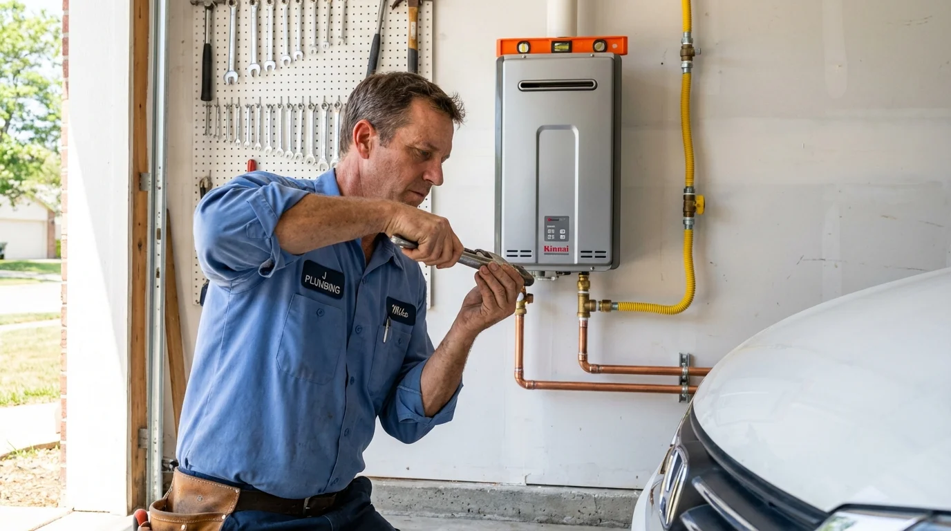 Tankless water heater installation by a Johns Plumbing LLC plumber in Howe
